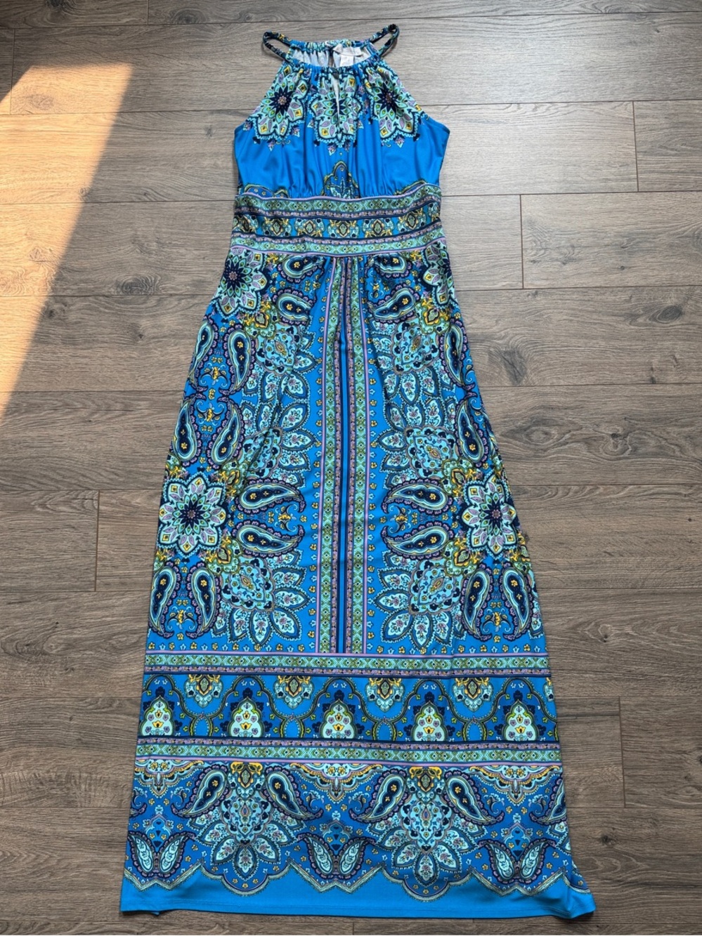 London Times Blue Paisley Halter Maxi Dress | Size 6